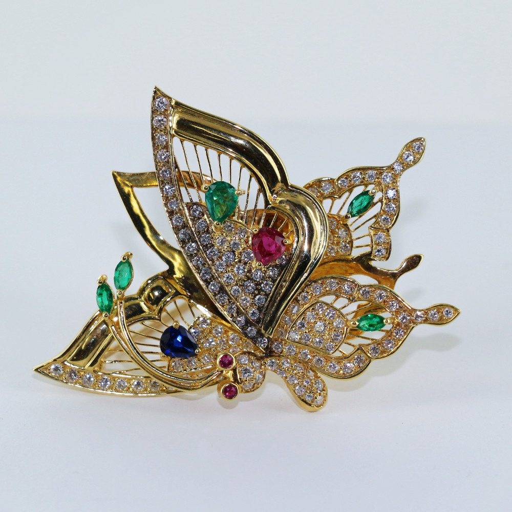 Broche "Papillon" pavée des 4 précieuses