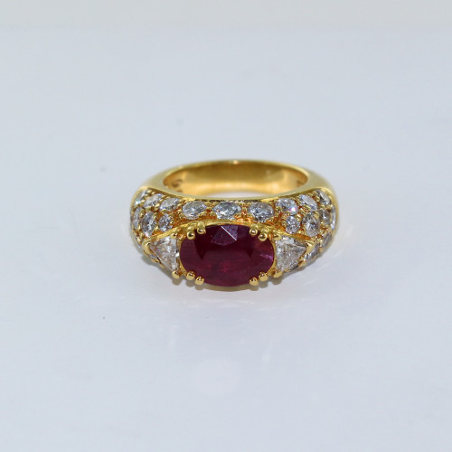 Bague boule rubis et diamants