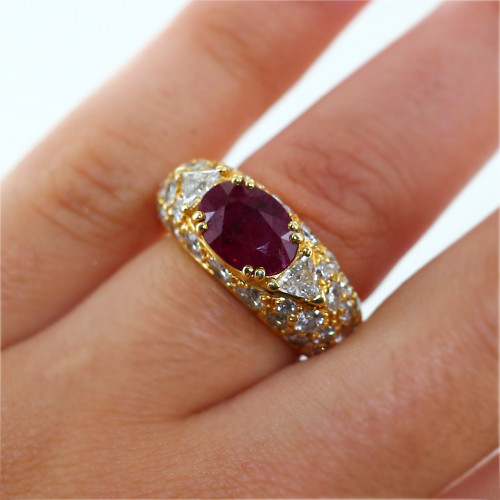 Bague boule rubis et diamants