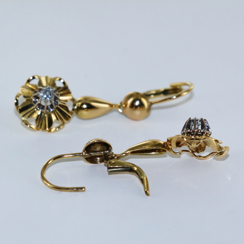 Boucles D'oreilles Vintage En Or 750 (18 Carats) Avec Diamants - Longues Et Articulées, 7 Grammes
