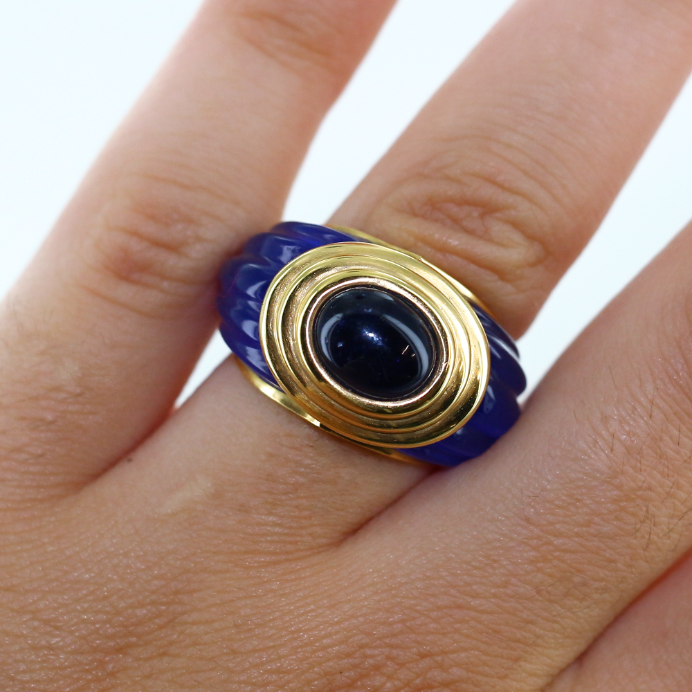 Bague résine pierre bleue