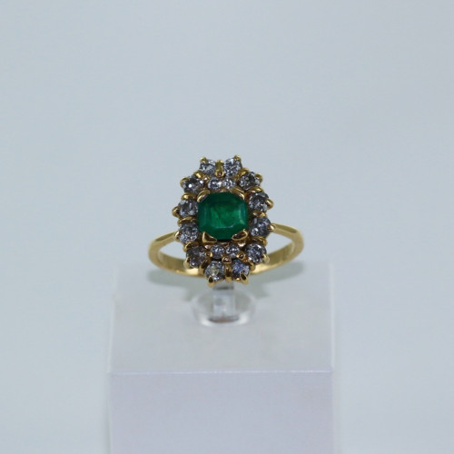 Bague marguerite émeraude et diamants