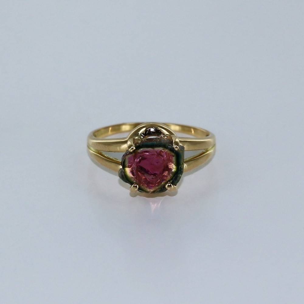 Bague tourmaline pastèque brute