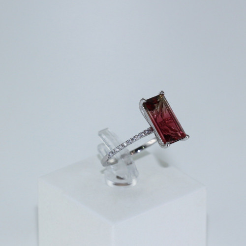 Bague fine tourmaline rectangle et diamants