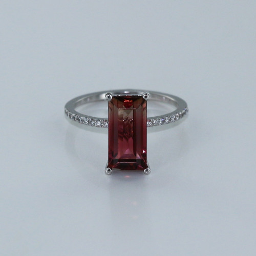 Bague fine tourmaline rectangle et diamants