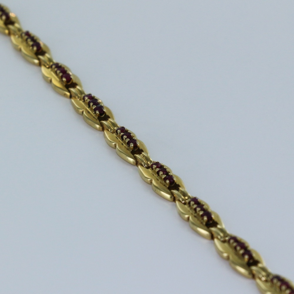 Bracelet Extensible Art Nouveau Fin XIXe Siècle - Plaqué Or Et Rubis, Travail Français, Occasion
